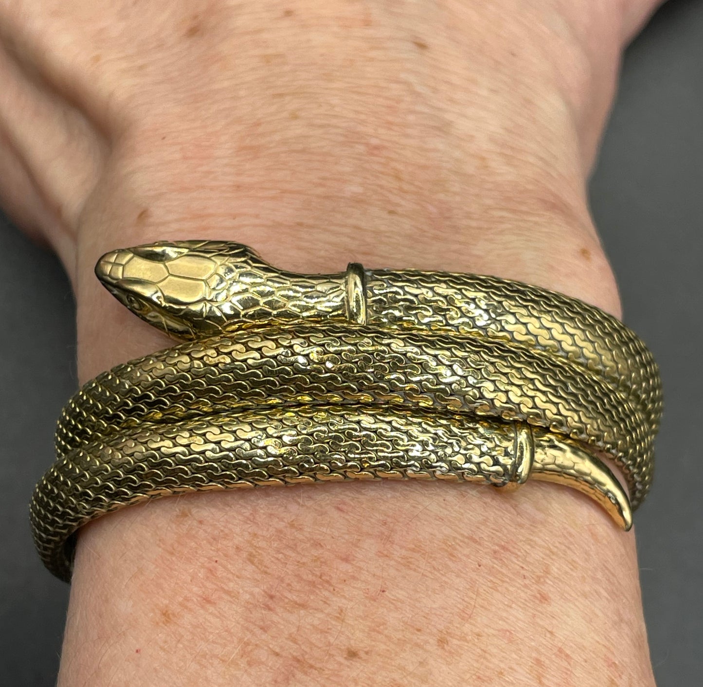 Vintage / antique rolled gold snake serpent bracelet bangle, double coiled, beautiful detail and condition