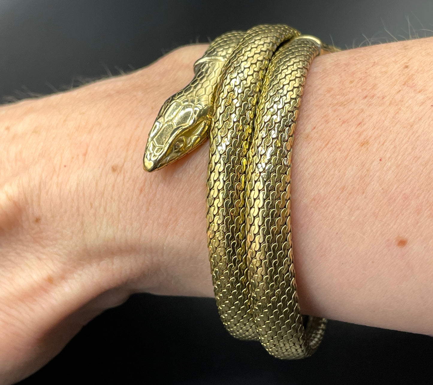 Vintage / antique rolled gold snake serpent bracelet bangle, double coiled, beautiful detail and condition