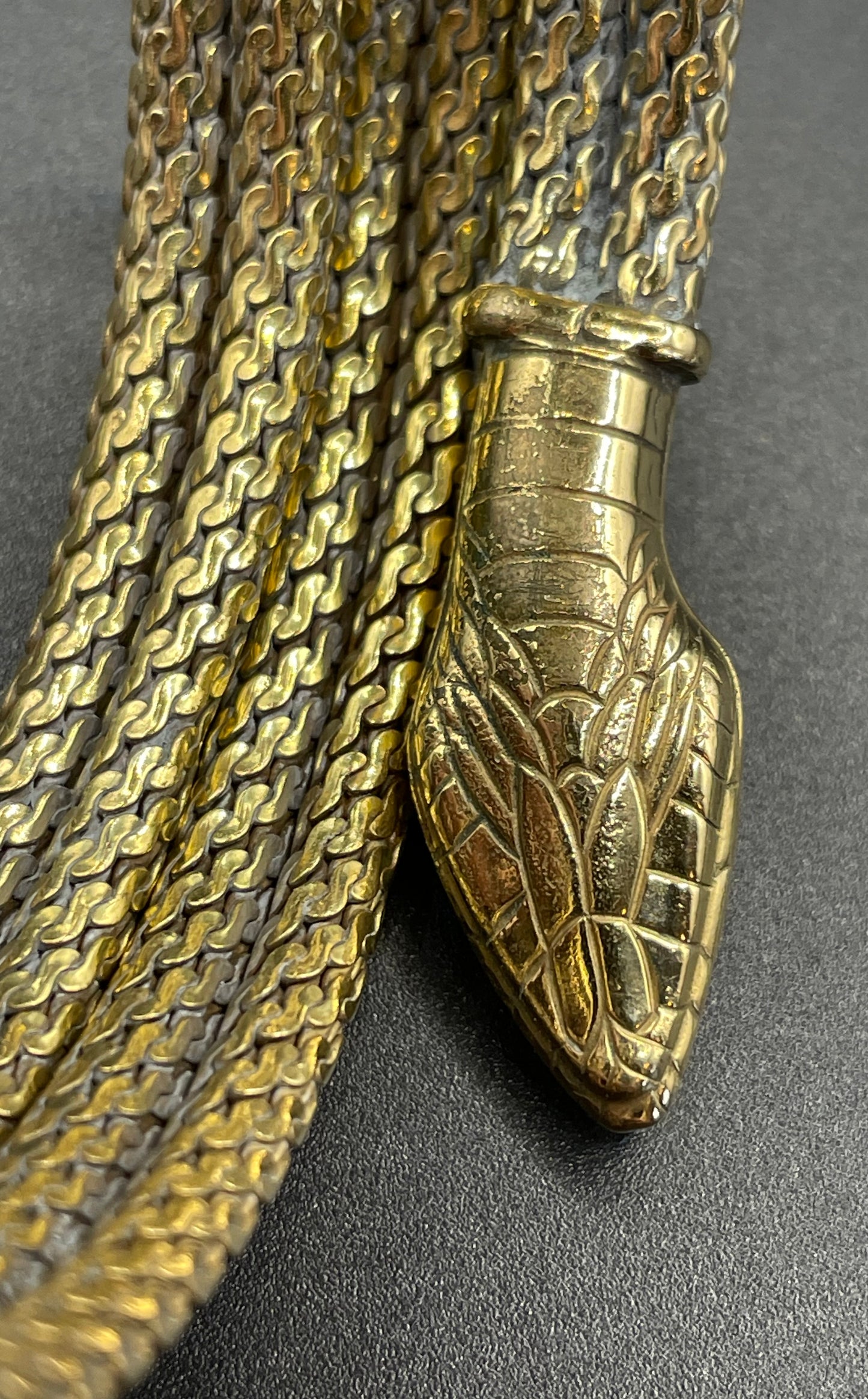 Vintage / antique rolled gold snake serpent bracelet bangle, double coiled, beautiful detail and condition