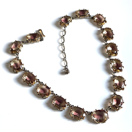 Vintage bi-colour purple amethyst and yellow citrine ametrine glass crystal riviere necklace by Sphinx