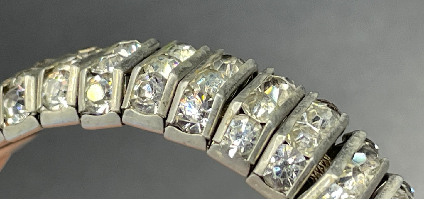 Vintage DRGM stamped Schreiber & Hiller Art Deco channel set paste clear rhinestone geometric machine age bracelet