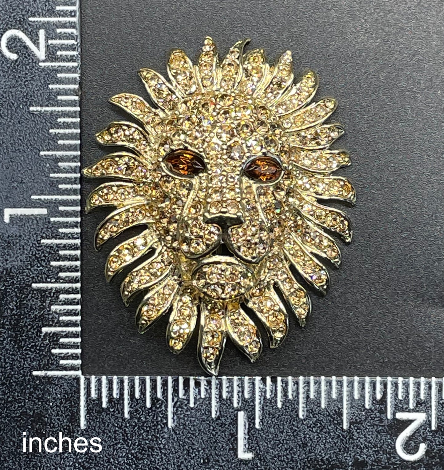 Vintage Attwood and Sawyer (A&S) large rhinestone lion brooch - signed, 22ct gold-plated, champagne and topaz colour stones