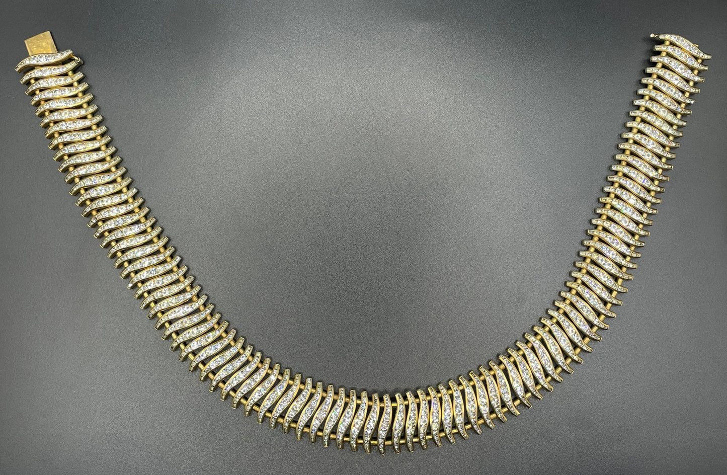 Vintage Schreiber and Hiller Art Deco channel set paste and gold tone choker cocktail necklace (unsigned)