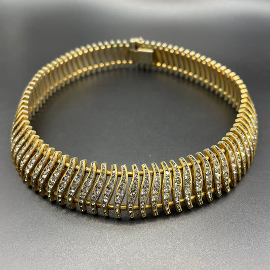 Vintage Schreiber and Hiller Art Deco channel set paste and gold tone choker cocktail necklace (unsigned)