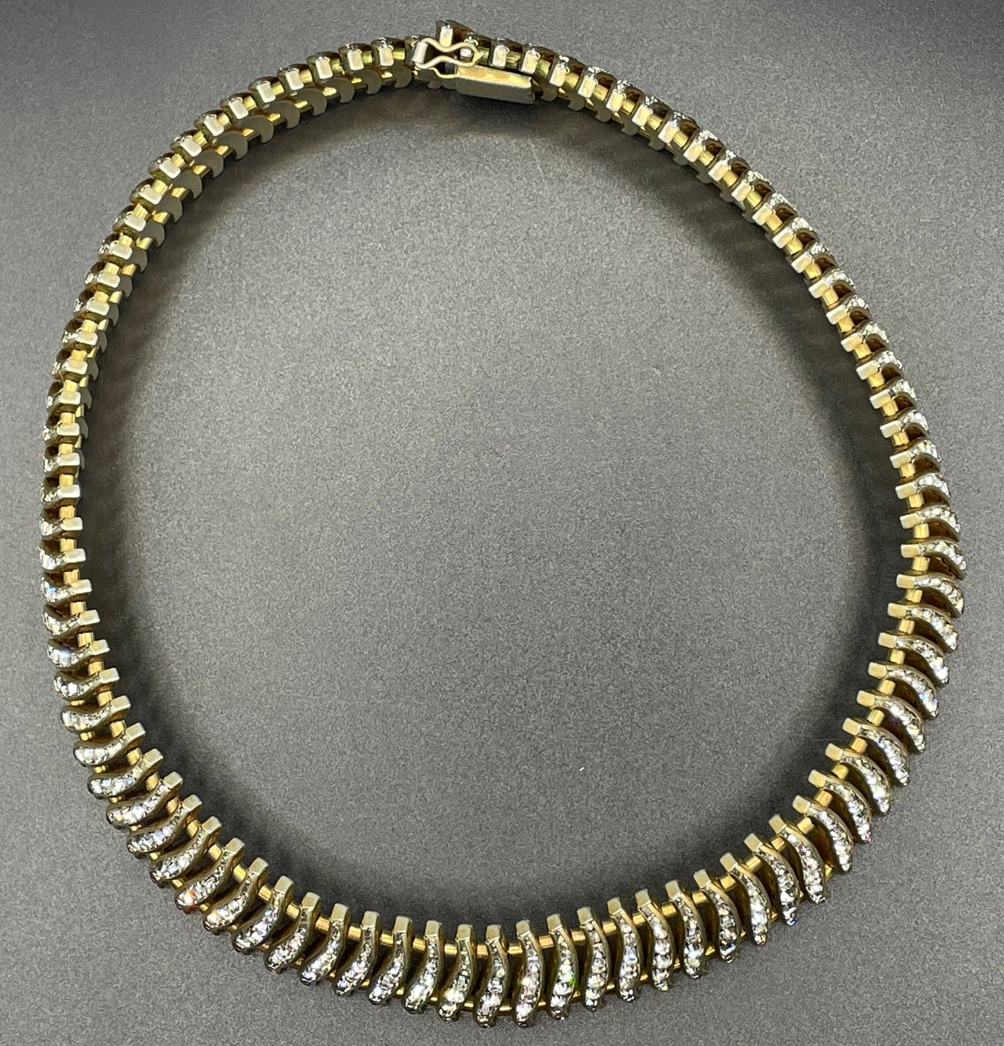 Vintage Schreiber and Hiller Art Deco channel set paste and gold tone choker cocktail necklace (unsigned)