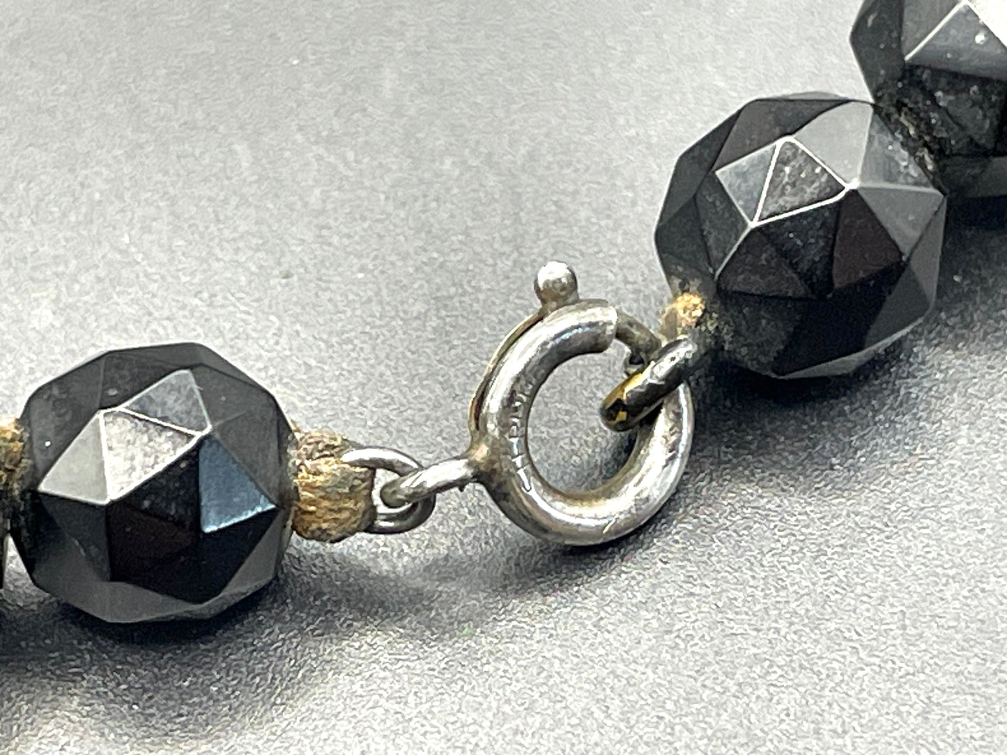 Antique Victorian Whitby jet graduated faceted bead choker necklace, lovely large sized graduated beads, sterling silver clasp
