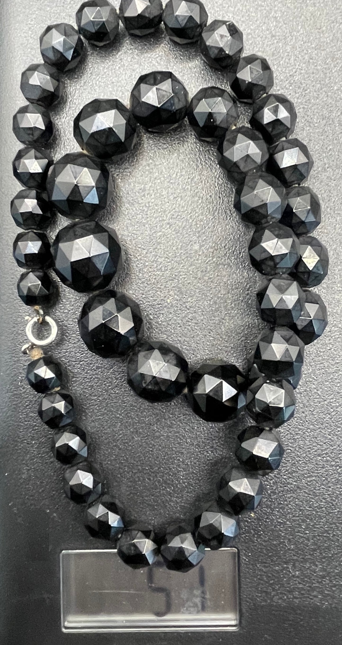 Antique Victorian Whitby jet graduated faceted bead choker necklace, lovely large sized graduated beads, sterling silver clasp