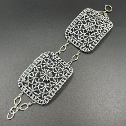 Antique Georgian to Victorian faceted cut steel double panel bracelet, rectangular shaped panels, beautifully ornate, sparkly piece