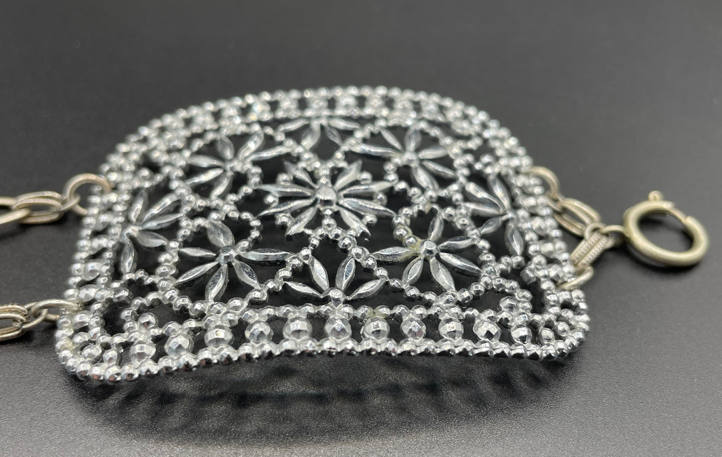 Antique Georgian to Victorian faceted cut steel double panel bracelet, rectangular shaped panels, beautifully ornate, sparkly piece