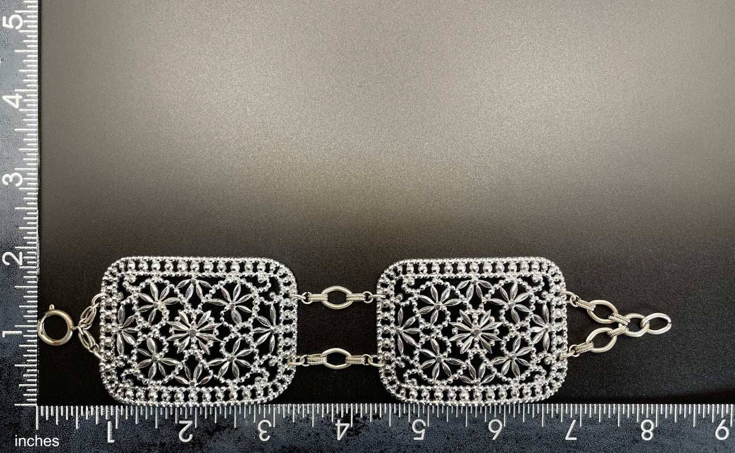 Antique Georgian to Victorian faceted cut steel double panel bracelet, rectangular shaped panels, beautifully ornate, sparkly piece