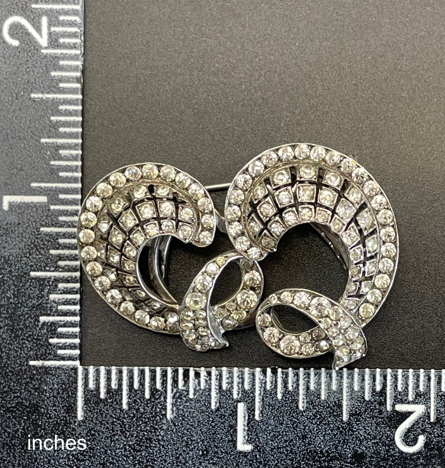 Vintage duette in sterling silver & paste, unusual asymmetric, romantic design - metamorphic brooch that is convertible to dress clips