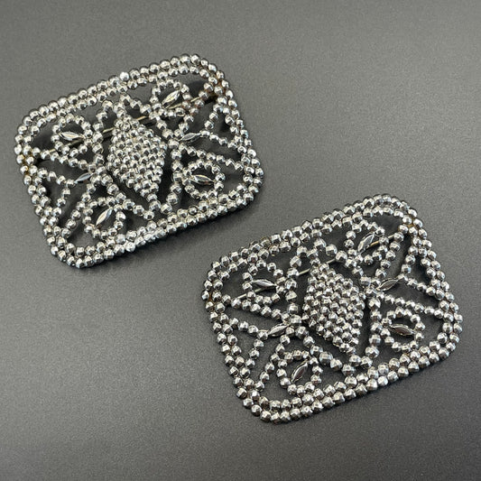 Pair of large antique Georgian cut steel faceted brooches, rectangular shaped, beautifully ornate sparkly pieces