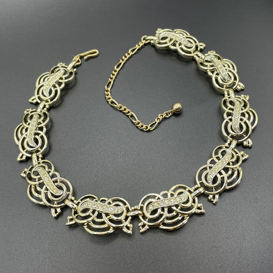 Vintage Marcel Boucher signed 'Marboux' clear rhinestone and pale gold tone choker necklace, really pretty, delicate design