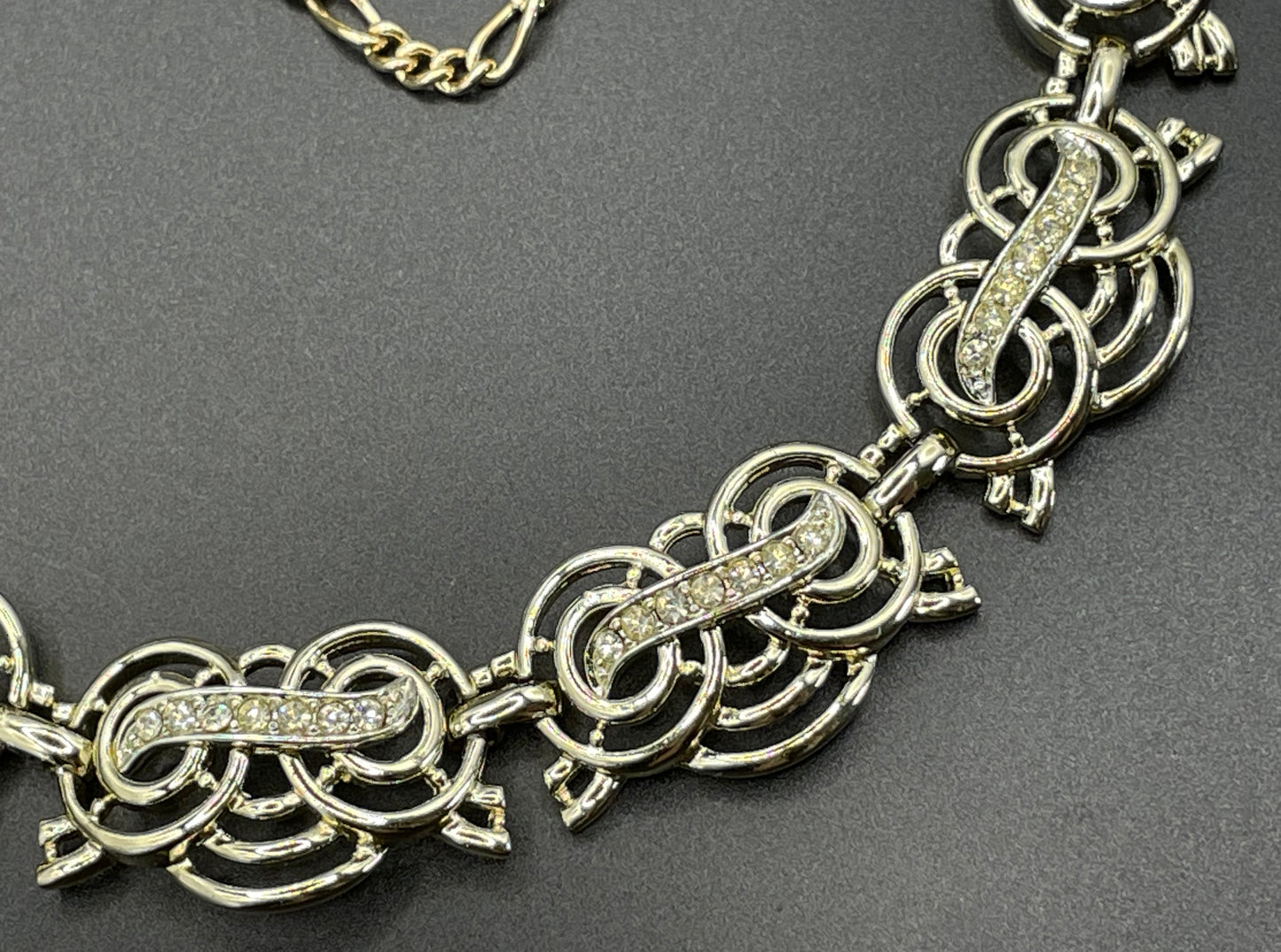 Vintage Marcel Boucher signed 'Marboux' clear rhinestone and pale gold tone choker necklace, really pretty, delicate design