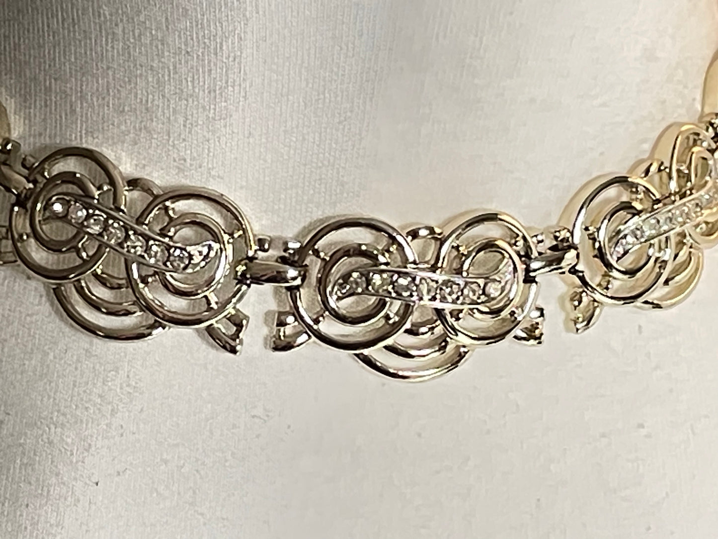 Vintage Marcel Boucher signed 'Marboux' clear rhinestone and pale gold tone choker necklace, really pretty, delicate design
