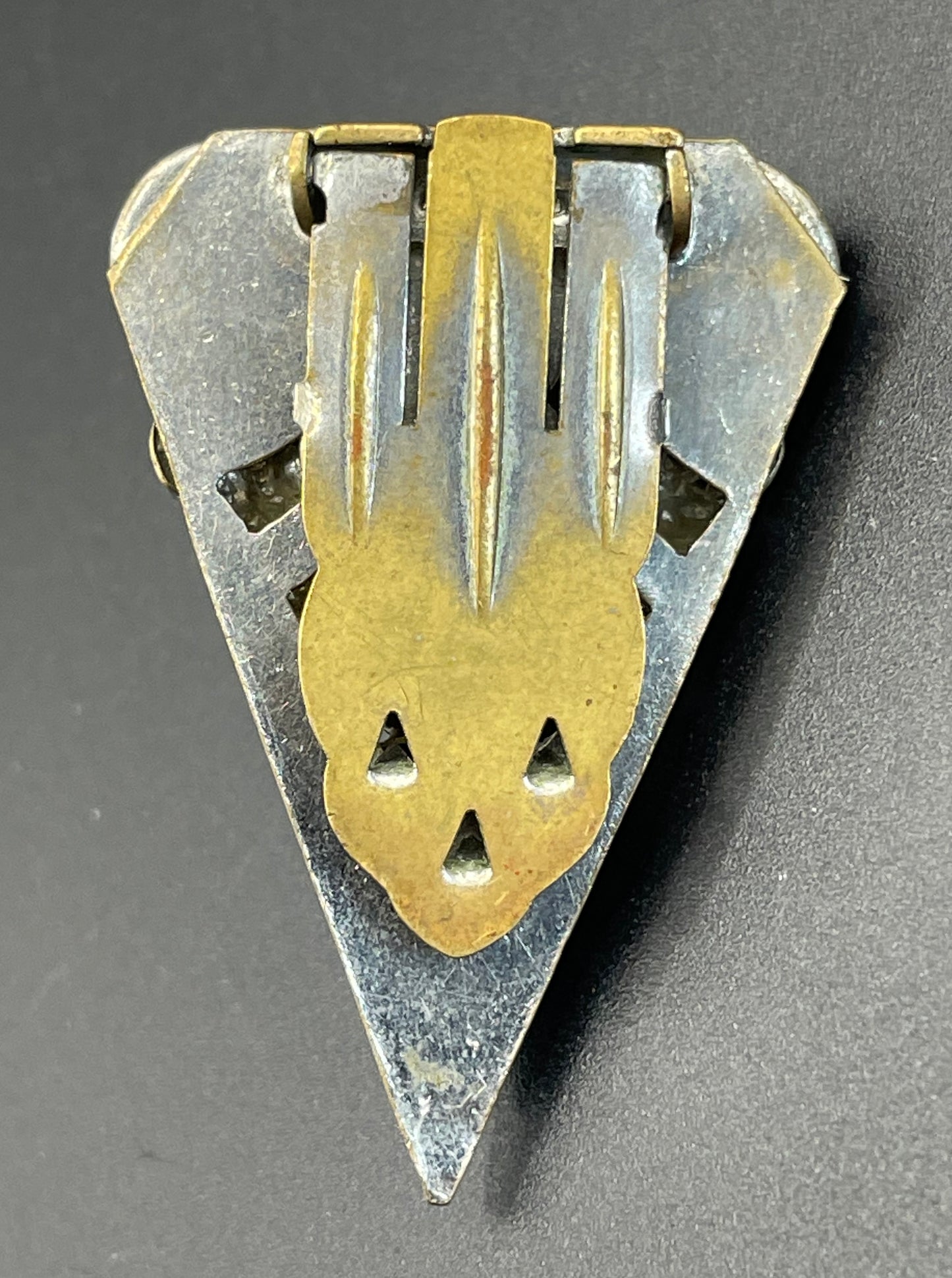 Vintage Art Deco Czech Neiger Brothers, Max Neiger faux carnelian glass cabochon and silver tone dress clip, beautiful deep orange colour