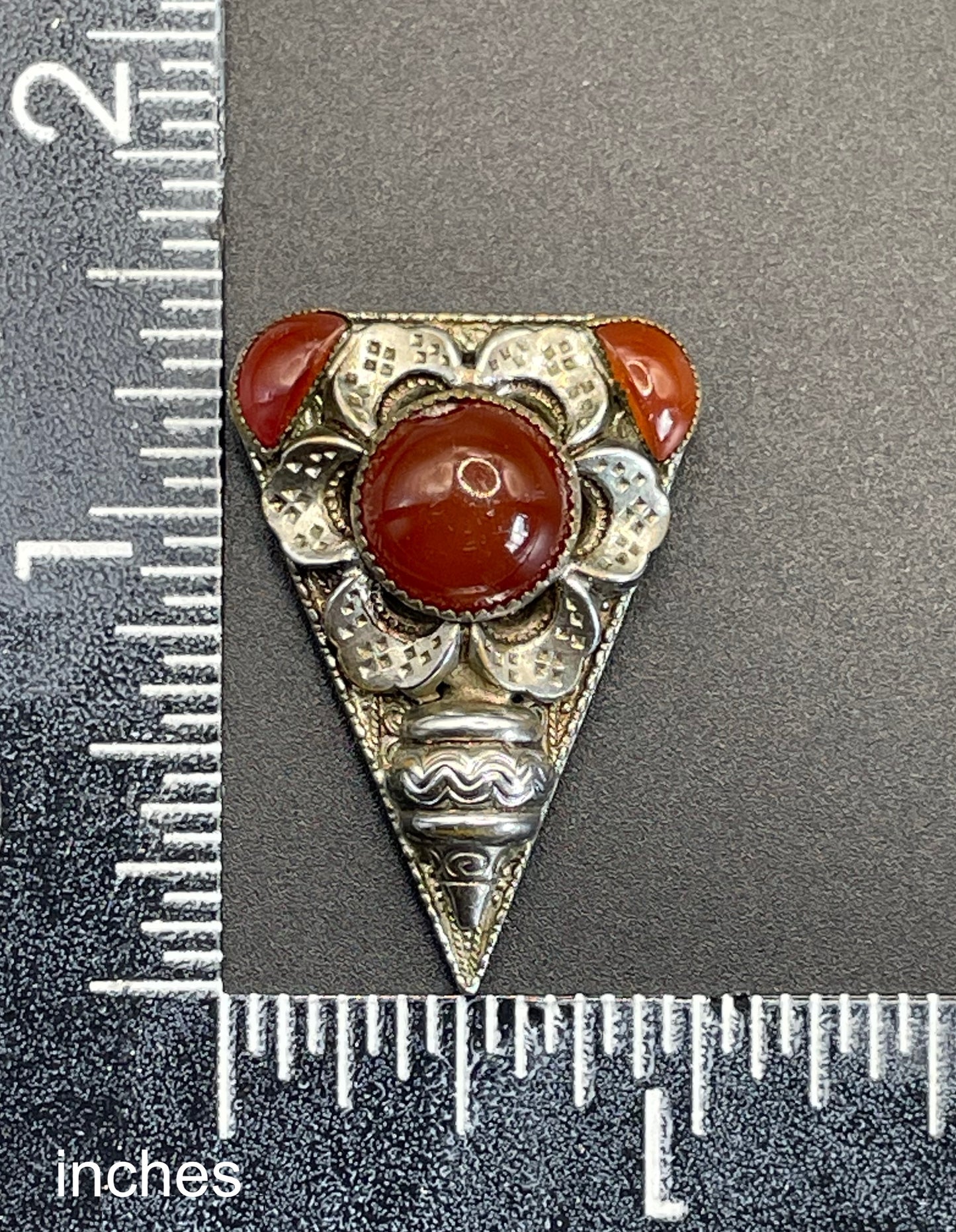 Vintage Art Deco Czech Neiger Brothers, Max Neiger faux carnelian glass cabochon and silver tone dress clip, beautiful deep orange colour