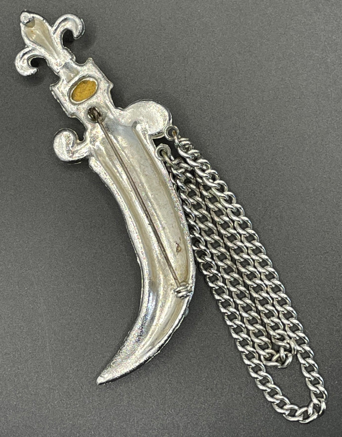 Huge vintage dagger and scabbard faux chatelaine pin brooch based on a design by Murray Slater for Urie Mandle jewellery, unsigned