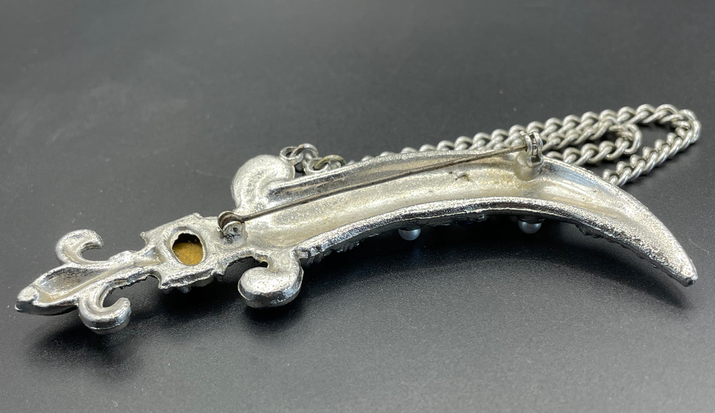 Huge vintage dagger and scabbard faux chatelaine pin brooch based on a design by Murray Slater for Urie Mandle jewellery, unsigned