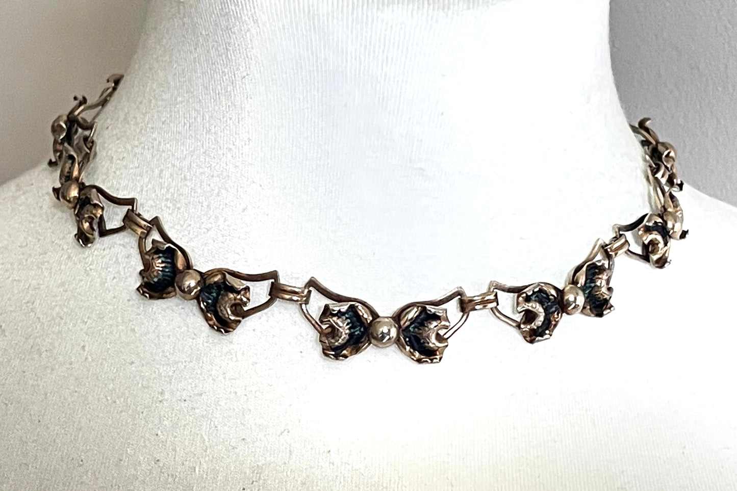 Vintage signed Bond Boyd sterling silver gilt and enamel necklace, bracelet and screw-back earrings parure set, 47 grams overall