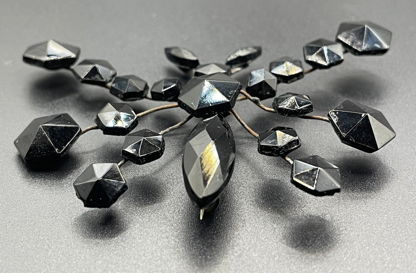 Large antique French jet butterfly brooch - Victorian Vauxhall glass, black faceted glass jet rhinestones