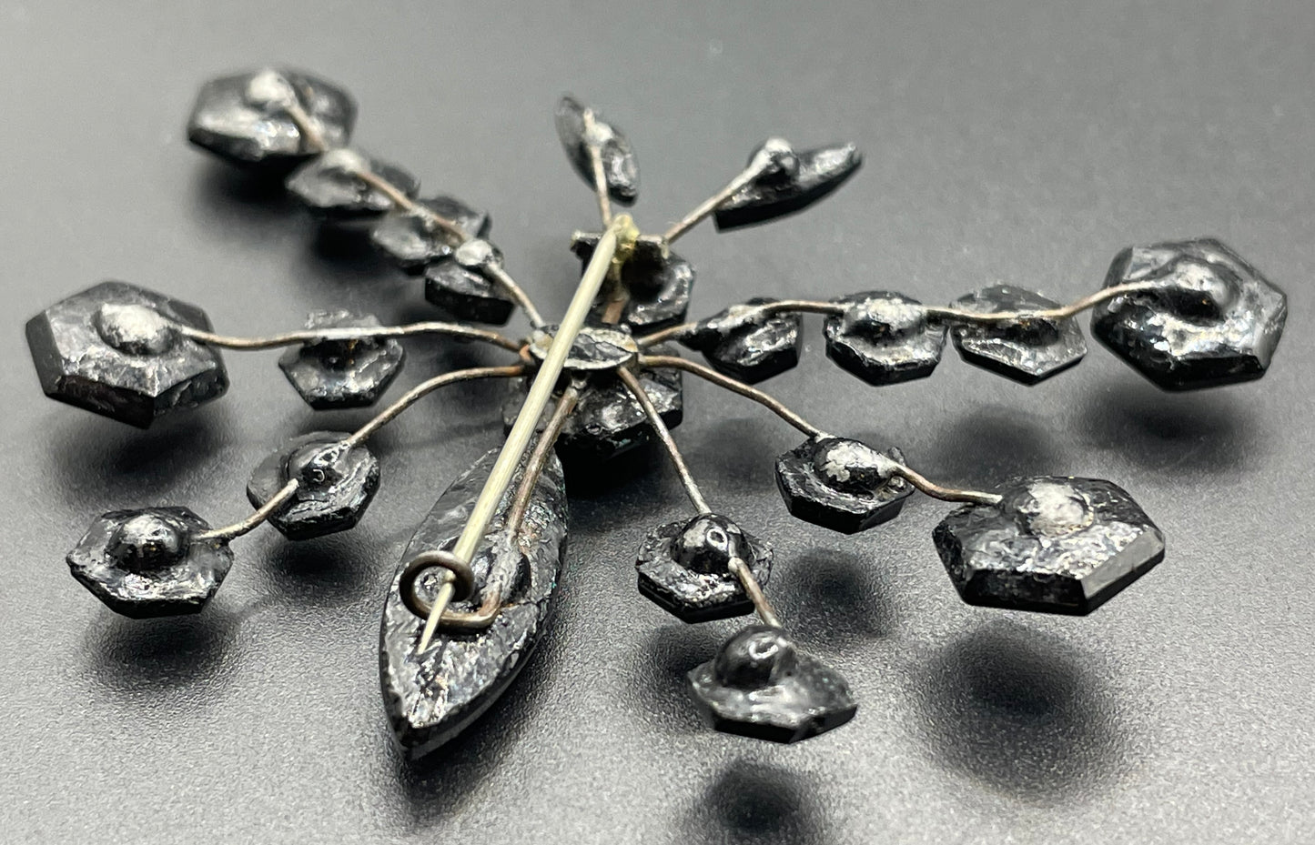 Large antique French jet butterfly brooch - Victorian Vauxhall glass, black faceted glass jet rhinestones