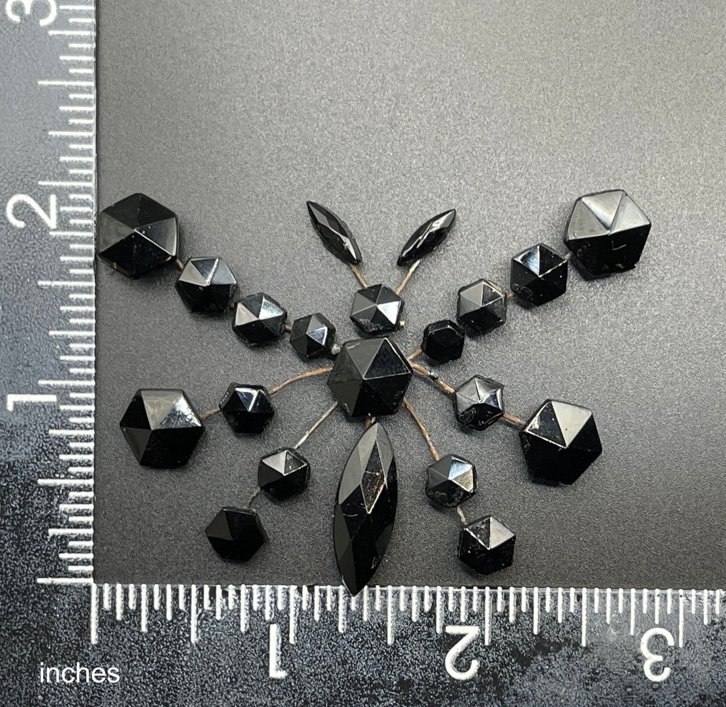 Large antique French jet butterfly brooch - Victorian Vauxhall glass, black faceted glass jet rhinestones