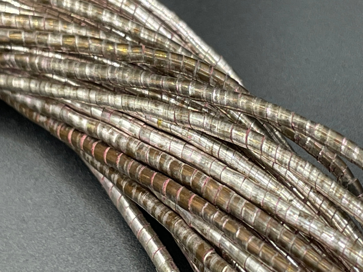 Vintage French Art Deco poured glass bead, gold tone and foiled wrapped multi-thread, possibly Louis Rousselet