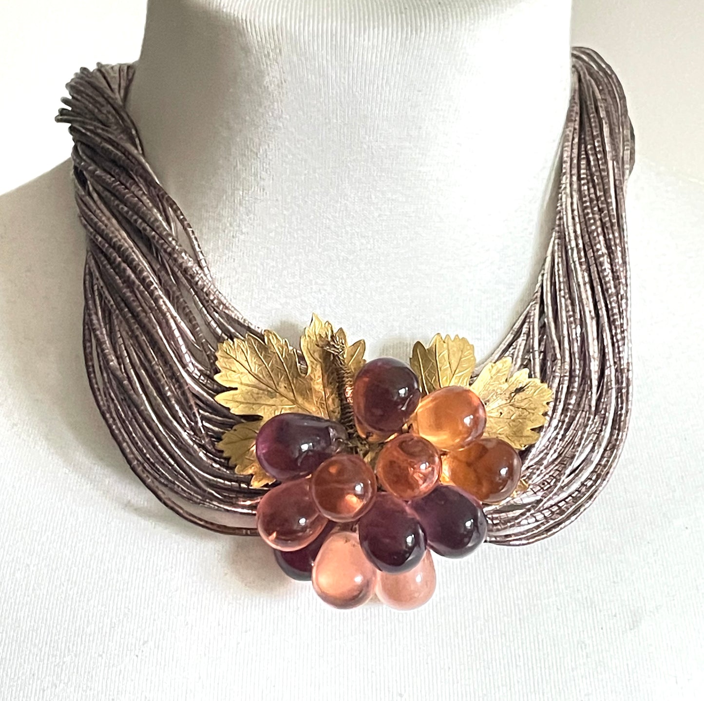 Vintage French Art Deco poured glass bead, gold tone and foiled wrapped multi-thread, possibly Louis Rousselet