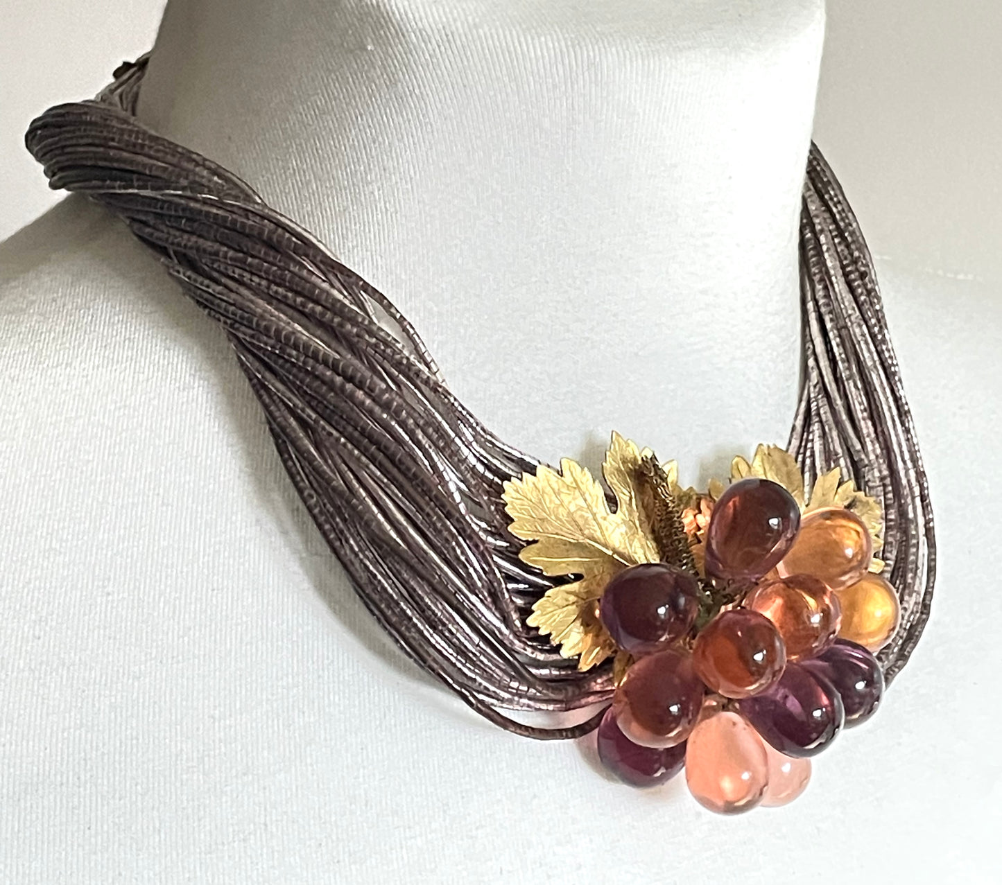 Vintage French Art Deco poured glass bead, gold tone and foiled wrapped multi-thread, possibly Louis Rousselet