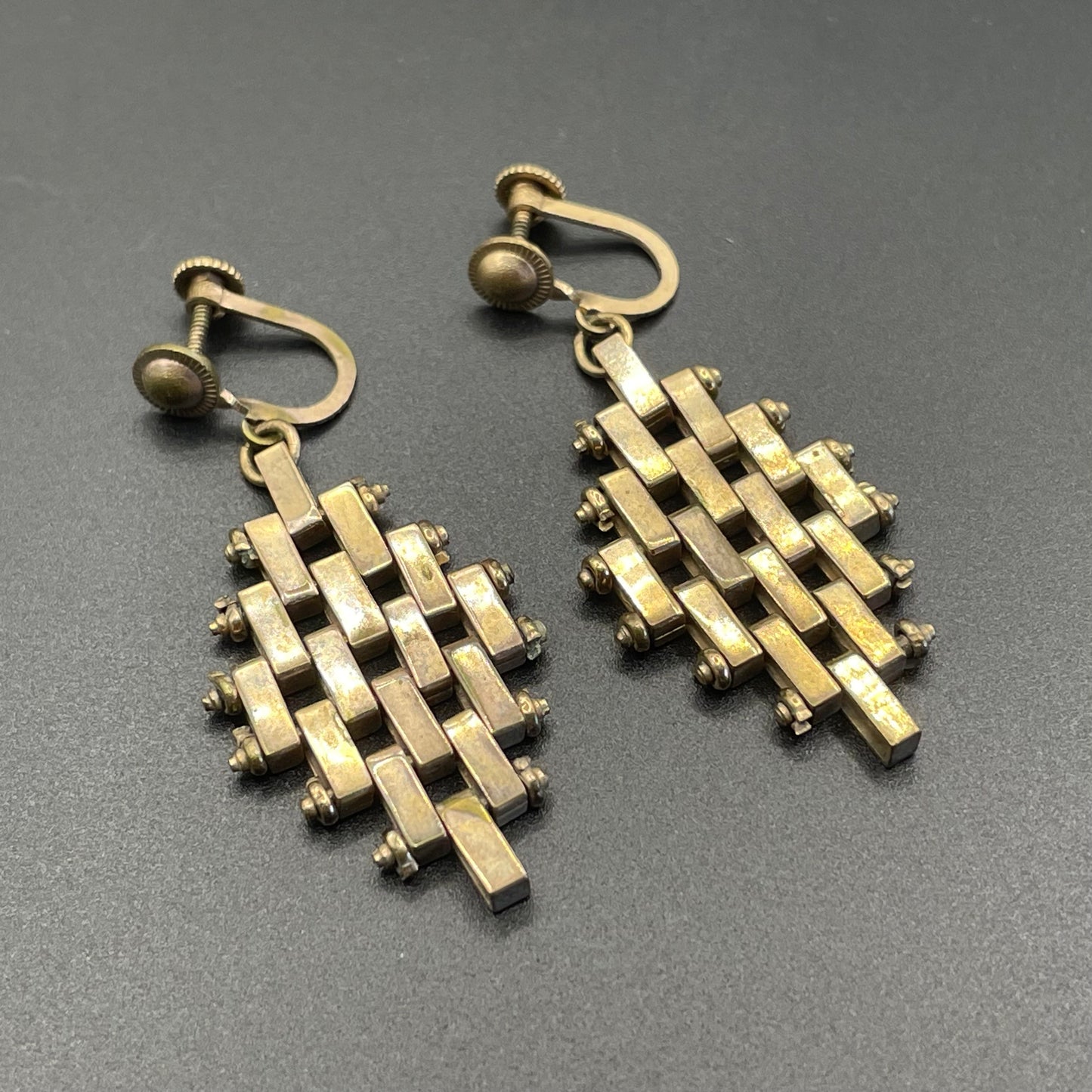 Vintage Jakob Bengel brickwork / mauerwerk gold tone screw back earrings Art Deco 1930s machine age (Copy)