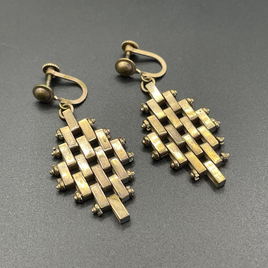 Vintage Jakob Bengel brickwork / mauerwerk gold tone screw back earrings Art Deco 1930s machine age (Copy)