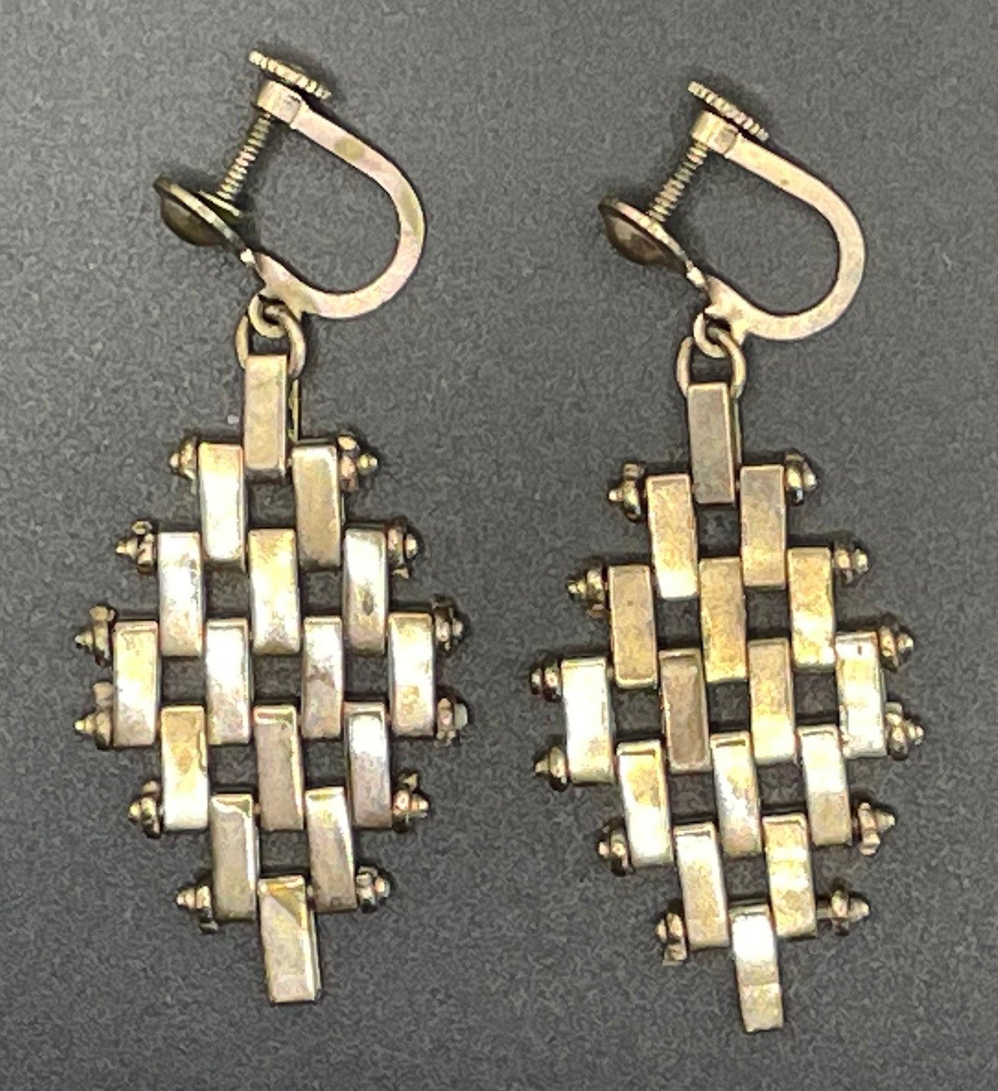 Vintage Jakob Bengel brickwork / mauerwerk gold tone screw back earrings Art Deco 1930s machine age (Copy)