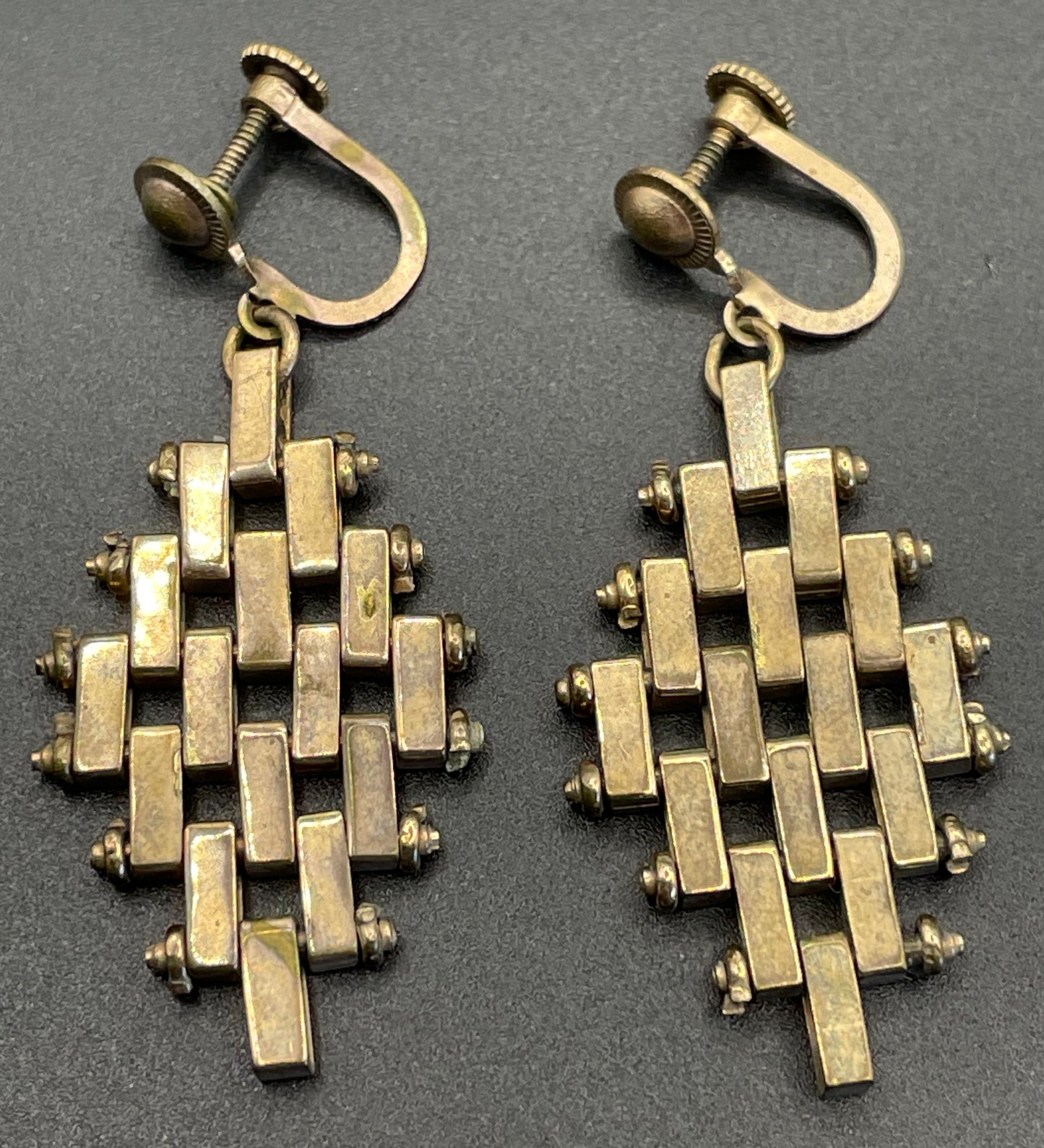 Vintage Jakob Bengel brickwork / mauerwerk gold tone screw back earrings Art Deco 1930s machine age (Copy)