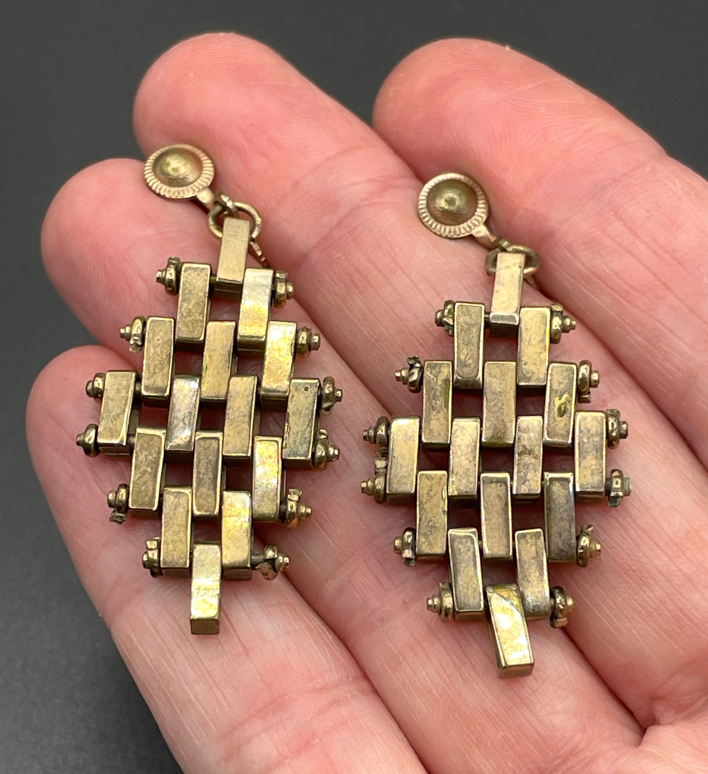 Vintage Jakob Bengel brickwork / mauerwerk gold tone screw back earrings Art Deco 1930s machine age (Copy)