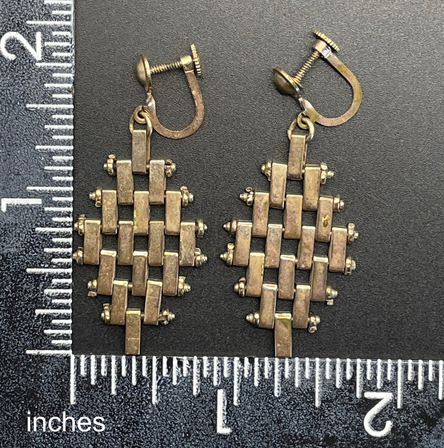Vintage Jakob Bengel brickwork / mauerwerk gold tone screw back earrings Art Deco 1930s machine age (Copy)