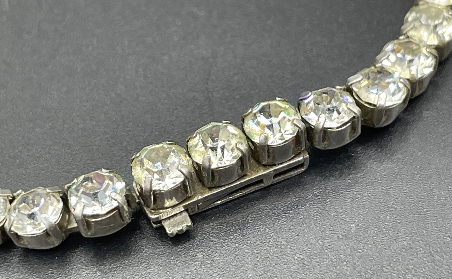 Vintage sterling silver stamped 'ster silver' ice clear rhinestone fringe necklace, signed 'prov pat'