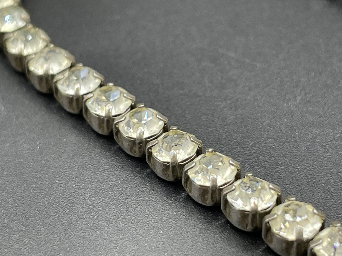 Vintage sterling silver stamped 'ster silver' ice clear rhinestone fringe necklace, signed 'prov pat'