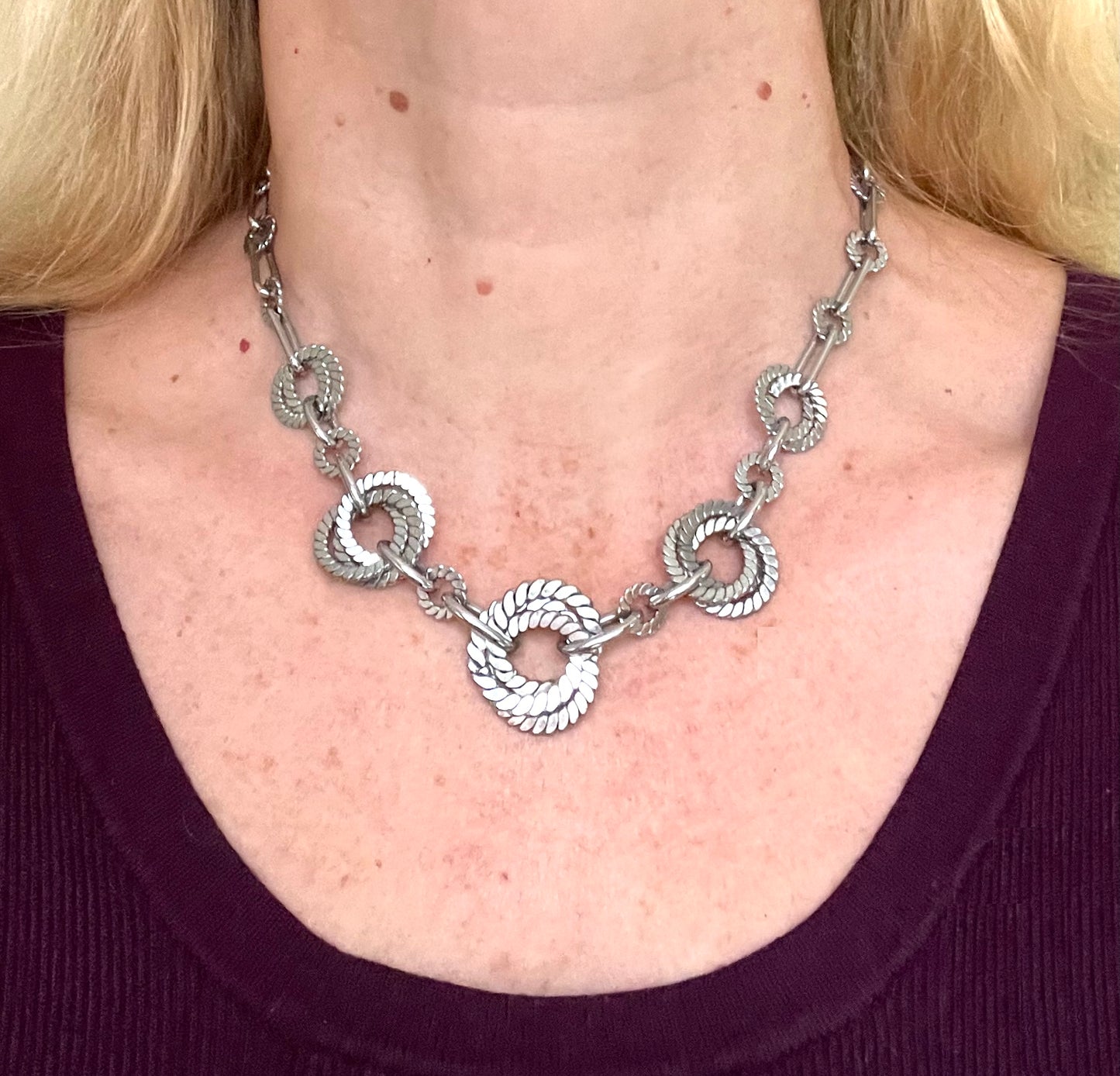 Vintage Jakob Bengel Art Deco machine age chrome geometric necklace from the 1930s