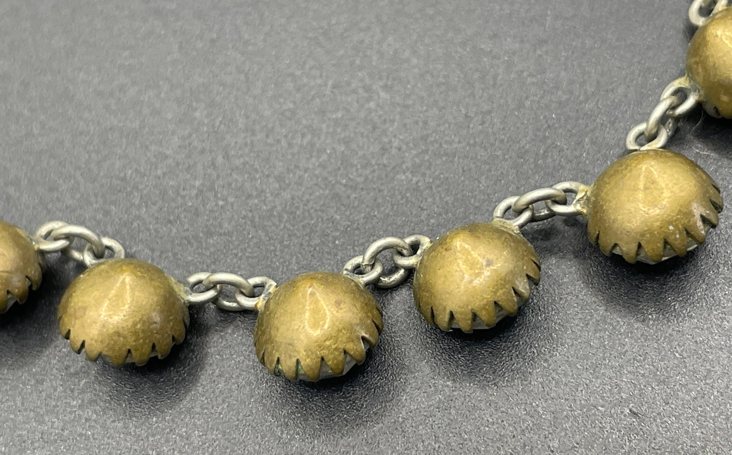 Antique 19th Century post-Georgian Victorian paste riviere necklace, closed cup settings, beautiful foiled rhinestones, gilt metal