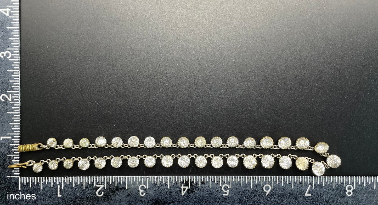 Antique 19th Century post-Georgian Victorian paste riviere necklace, closed cup settings, beautiful foiled rhinestones, gilt metal