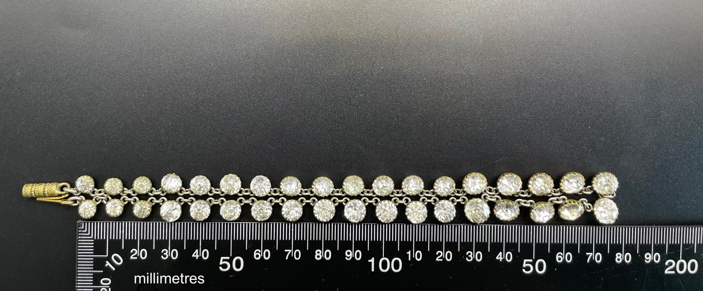 Antique 19th Century post-Georgian Victorian paste riviere necklace, closed cup settings, beautiful foiled rhinestones, gilt metal