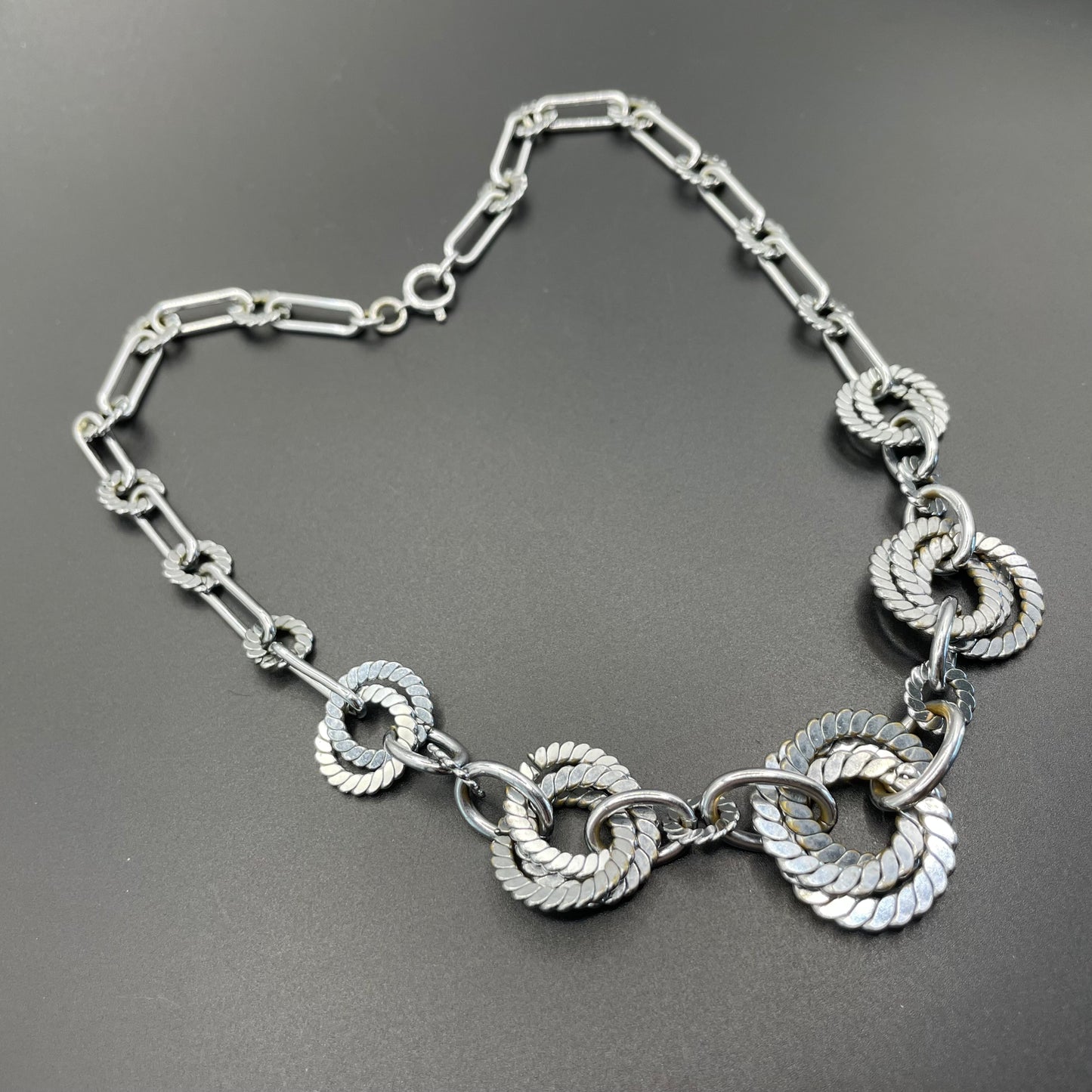 Vintage Jakob Bengel Art Deco machine age chrome geometric necklace from the 1930s