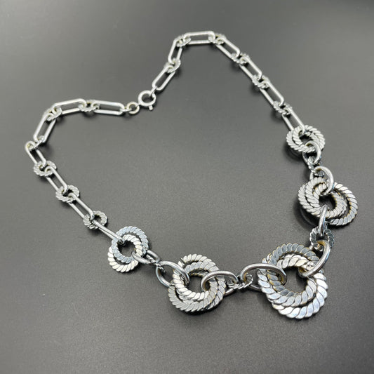 Vintage Jakob Bengel Art Deco machine age chrome geometric necklace from the 1930s