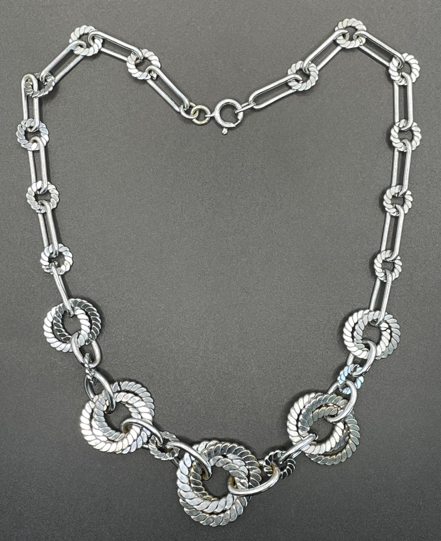 Vintage Jakob Bengel Art Deco machine age chrome geometric necklace from the 1930s