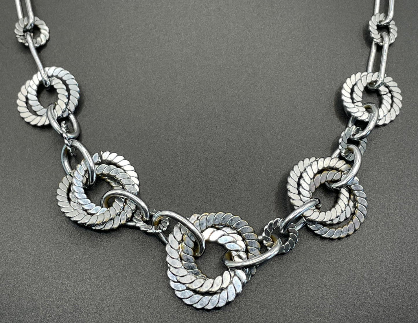 Vintage Jakob Bengel Art Deco machine age chrome geometric necklace from the 1930s