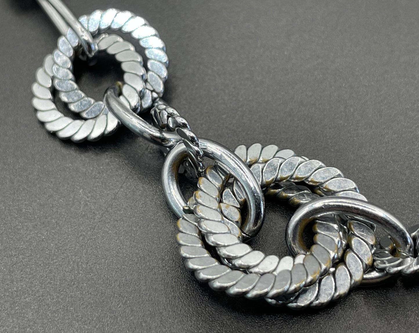 Vintage Jakob Bengel Art Deco machine age chrome geometric necklace from the 1930s