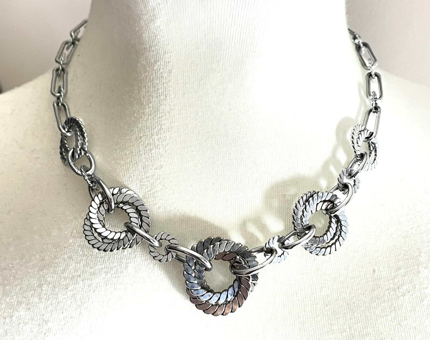 Vintage Jakob Bengel Art Deco machine age chrome geometric necklace from the 1930s