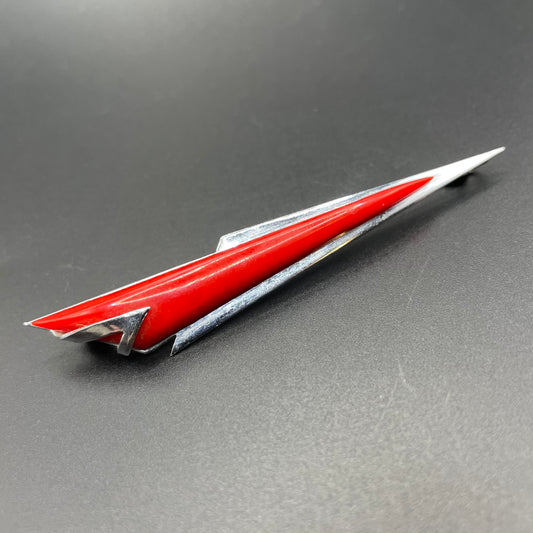 Vintage Jakob Bengel Art Deco machine age, beautiful red galalith and chrome geometric brooch