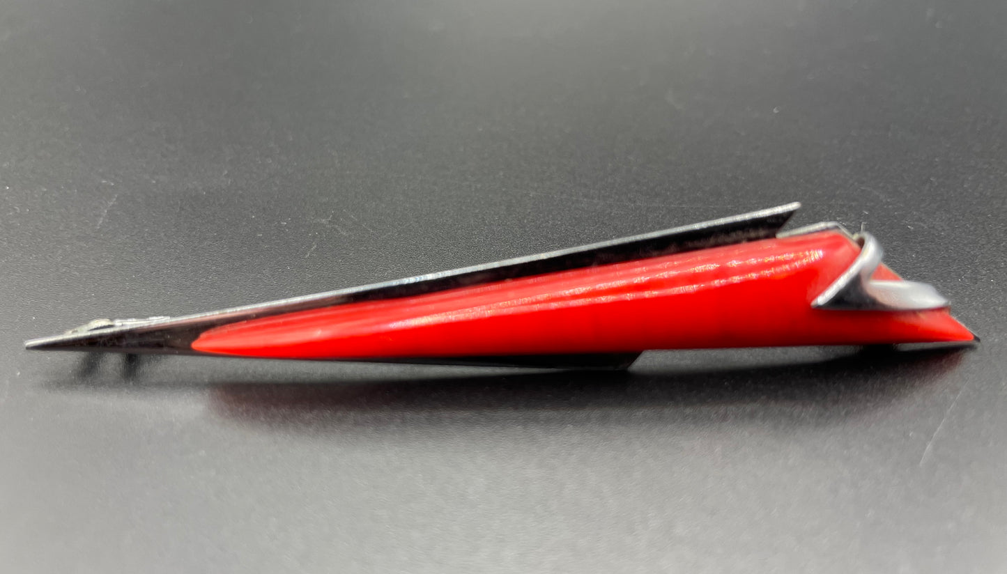 Vintage Jakob Bengel Art Deco machine age, beautiful red galalith and chrome geometric brooch